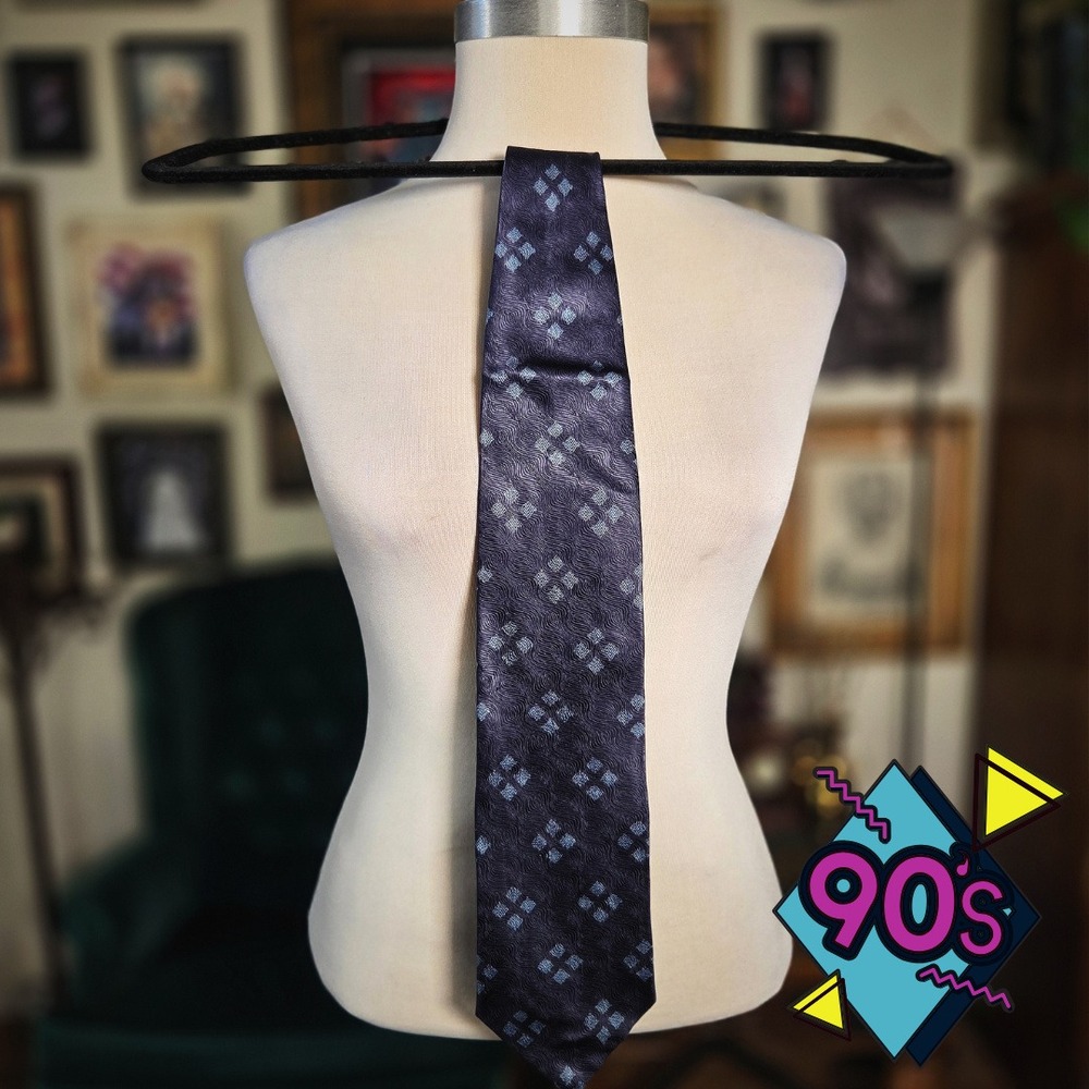 Structure Silk Tie Vintage 90s Mens Geometric Purple Blue Made in USA Necktie